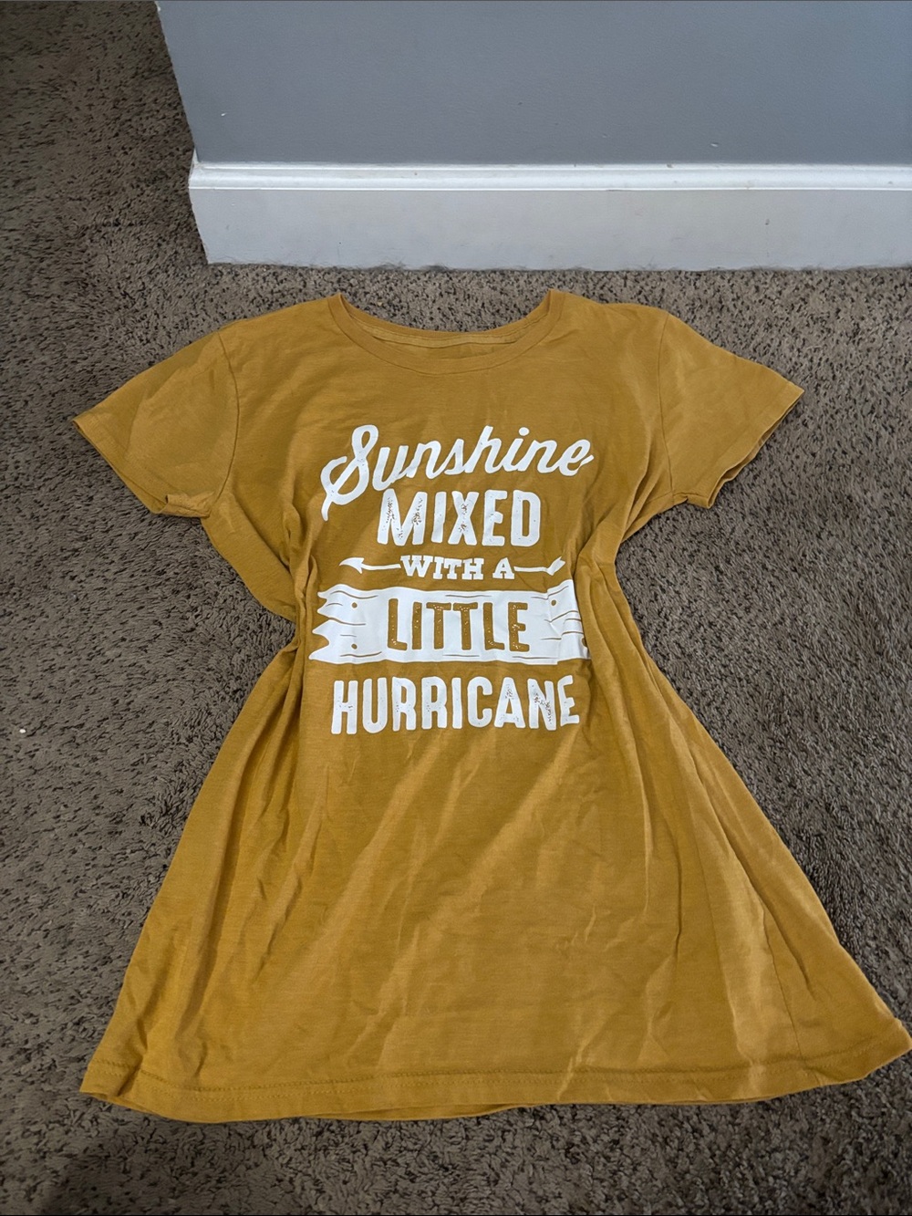Graphic Tee Dress "Sunshine Mixed With A Little Hurricane" - Mustard Yellow